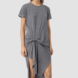 AllSaints grey gathered shirt dress size S